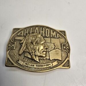 Oklahoma State Indian Territory Chief Head Commemorative 1976 Belt Buckle